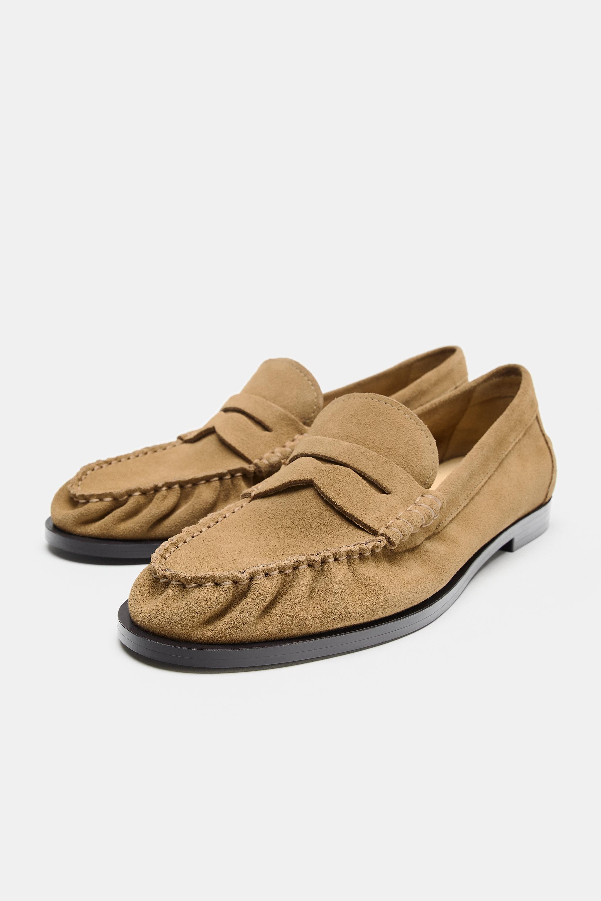 MOCASSINS FRONCÉS EN CROÛTE DE CUIR